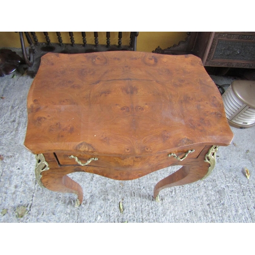 1118 - Victorian Figured Walnut Ormolu Mounted Serpentine Front Side Table Single Drawer Above Cabriole Sup... 