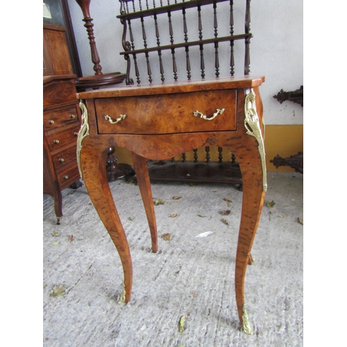 1118 - Victorian Figured Walnut Ormolu Mounted Serpentine Front Side Table Single Drawer Above Cabriole Sup... 