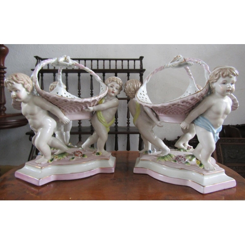 1123 - Pair of Cherub Motif Decorated Table Pieces Continental Porcelain Each Approximately 10 Inches High ... 