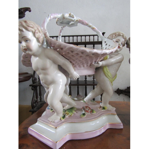 1123 - Pair of Cherub Motif Decorated Table Pieces Continental Porcelain Each Approximately 10 Inches High ... 