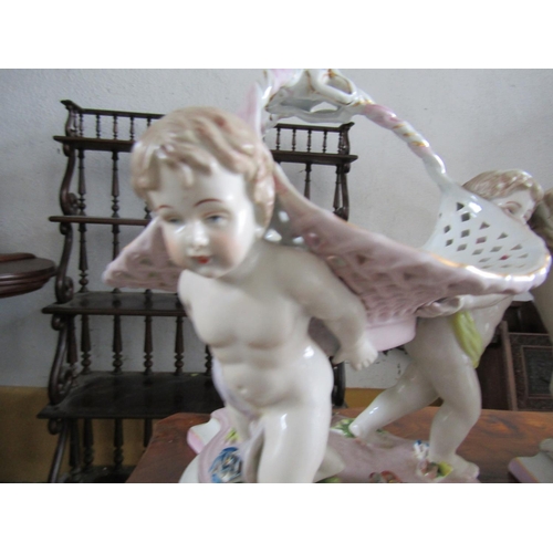 1123 - Pair of Cherub Motif Decorated Table Pieces Continental Porcelain Each Approximately 10 Inches High ... 