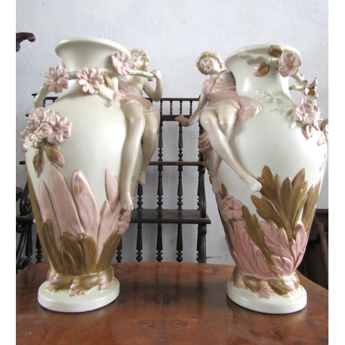 1125 - Pair of Porcelain Vases with Figural Decoration Each Approximately 15 Inches High