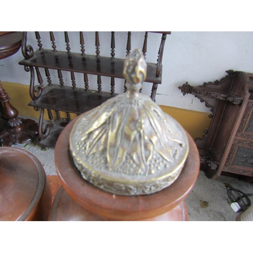 1126 - Pair of Carved Walnut Table Urns with Original Covers Turned Pedestal Bases Each Approximately 16 In... 