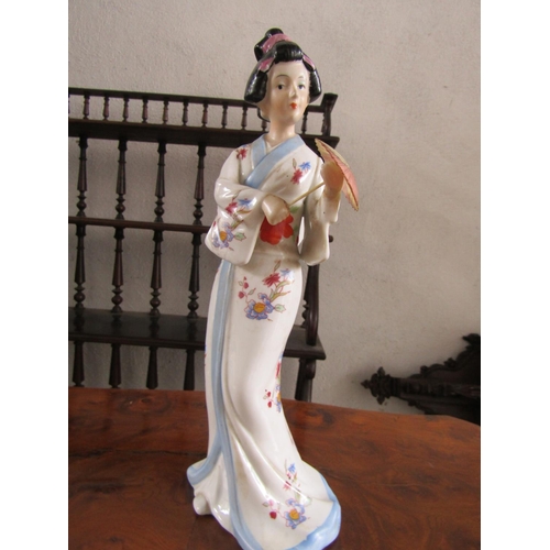 1130 - Japanese Porcelain Figure of Geisha Girl Approximately 10 Inches High