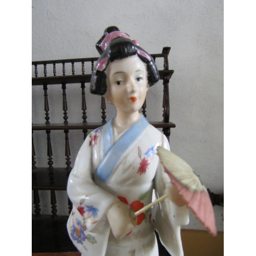 1130 - Japanese Porcelain Figure of Geisha Girl Approximately 10 Inches High