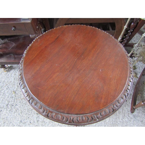 1131 - Victorian Rosewood Circular Top Occasional Table Well Carved Centre Column Support Above Tripod Base... 