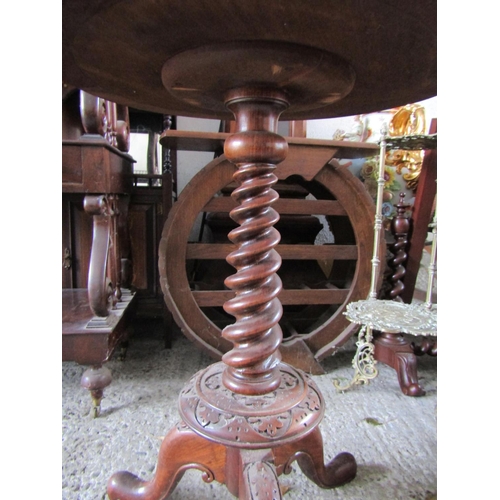 1131 - Victorian Rosewood Circular Top Occasional Table Well Carved Centre Column Support Above Tripod Base... 