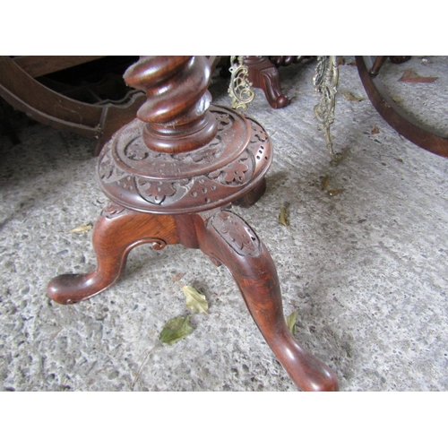 1131 - Victorian Rosewood Circular Top Occasional Table Well Carved Centre Column Support Above Tripod Base... 