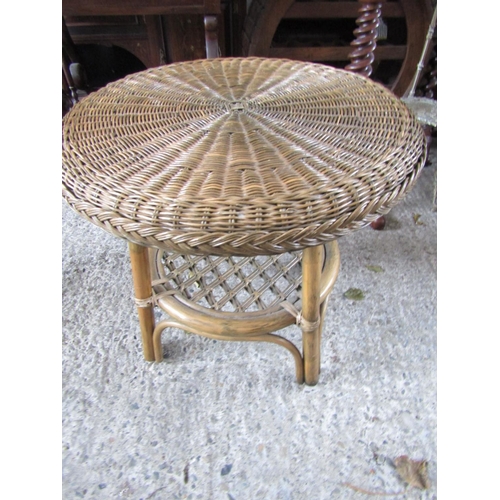 1132 - Vintage Rattan Top Circular Form Occasional Table Approximately 20 Inches Diameter