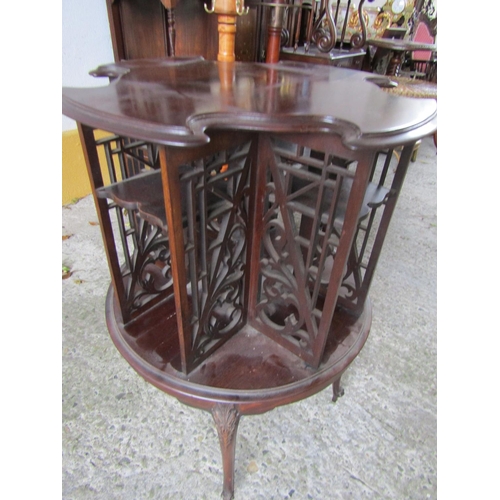 1134 - Edwardian Mahogany Revolving Floor Bookcase Approximately 32 Inches High x 22 Inches Diameter