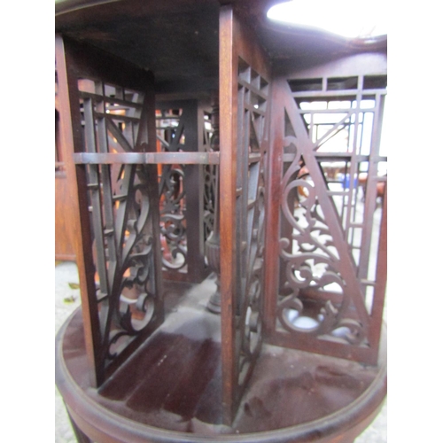 1134 - Edwardian Mahogany Revolving Floor Bookcase Approximately 32 Inches High x 22 Inches Diameter