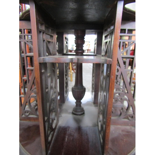 1134 - Edwardian Mahogany Revolving Floor Bookcase Approximately 32 Inches High x 22 Inches Diameter