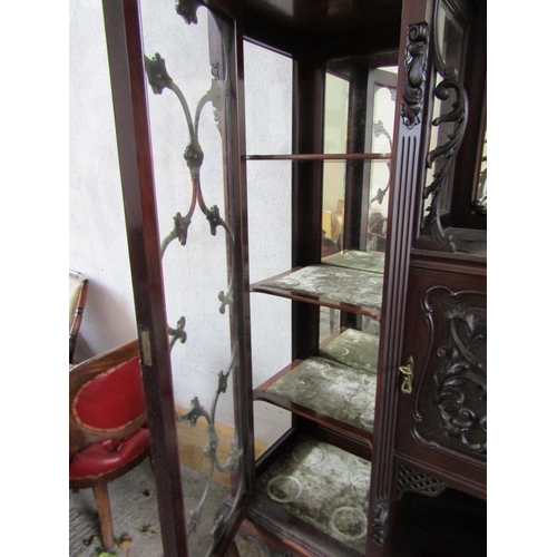 1137 - Large Victorian Mahogany Display Cabinet Mirrored Inset Plate with Glazed Side Doors Well Carved Sup... 