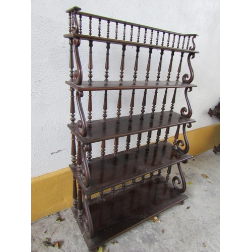 1139 - Cherrywood Five Tier Whatnot Open Rail Form Attractively Carved Approximately 38 Inches Wide x 6ft H... 