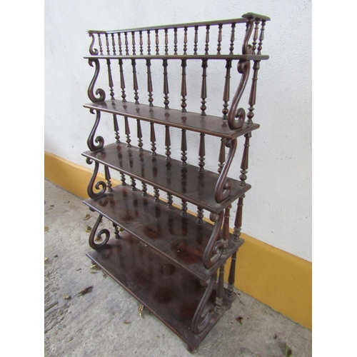 1139 - Cherrywood Five Tier Whatnot Open Rail Form Attractively Carved Approximately 38 Inches Wide x 6ft H... 