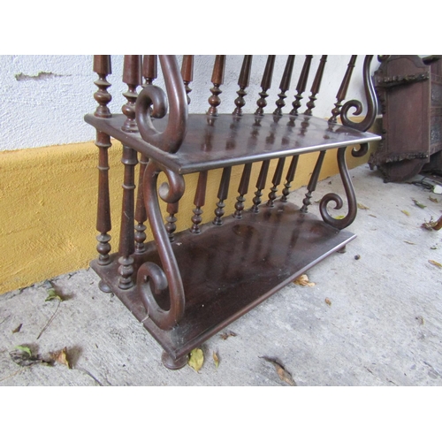 1139 - Cherrywood Five Tier Whatnot Open Rail Form Attractively Carved Approximately 38 Inches Wide x 6ft H... 