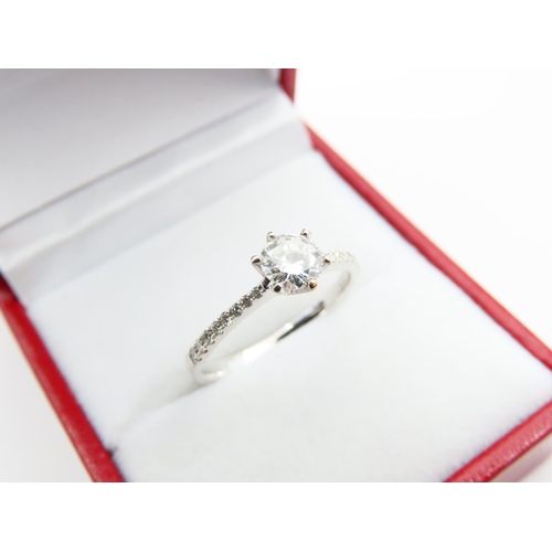 114 - Diamond solitaire Ring Mounted on 14 Carat White Gold Band with Further Diamond Inset Shoulders Diam... 