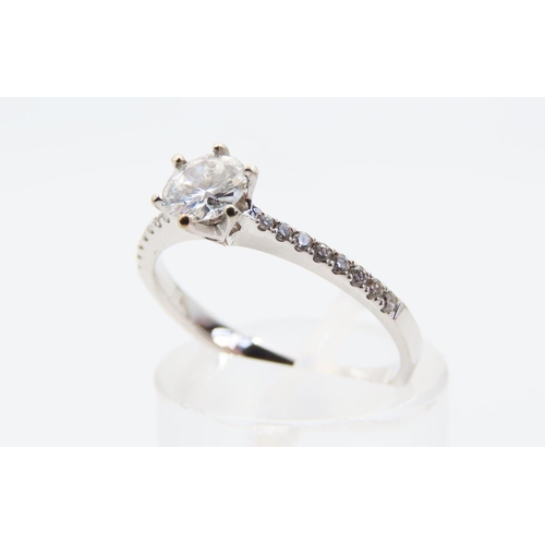 114 - Diamond solitaire Ring Mounted on 14 Carat White Gold Band with Further Diamond Inset Shoulders Diam... 