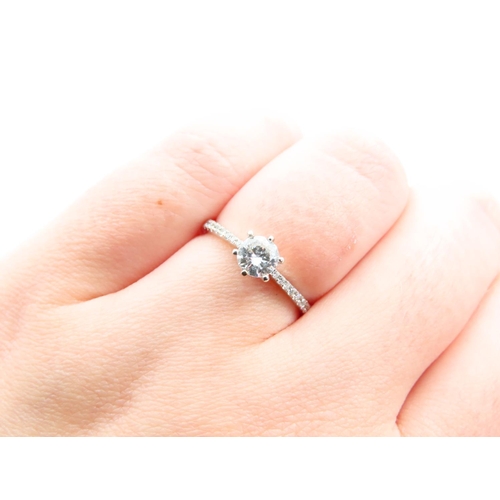 114 - Diamond solitaire Ring Mounted on 14 Carat White Gold Band with Further Diamond Inset Shoulders Diam... 