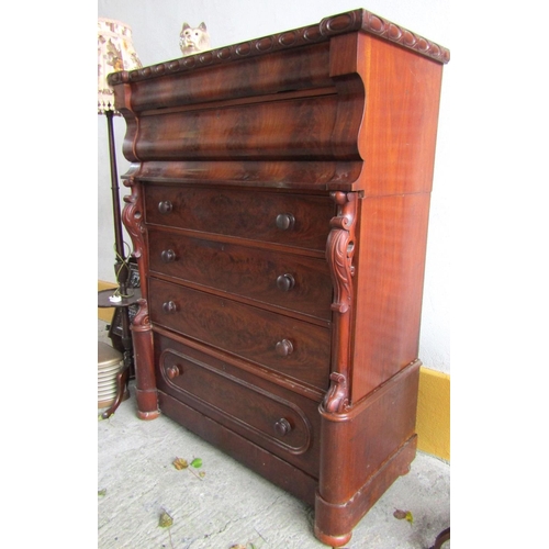Imposing Mahogany Victorian Chest of Six Drawers Carved Side Decoration Approximately 6ft High x 50 Inches Wide