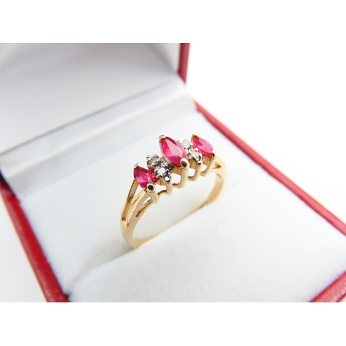 116 - Diamond and Ruby Five Stone Ladies Ring Mounted on 14 Carat Yellow Gold Band Ring Size K and a Half