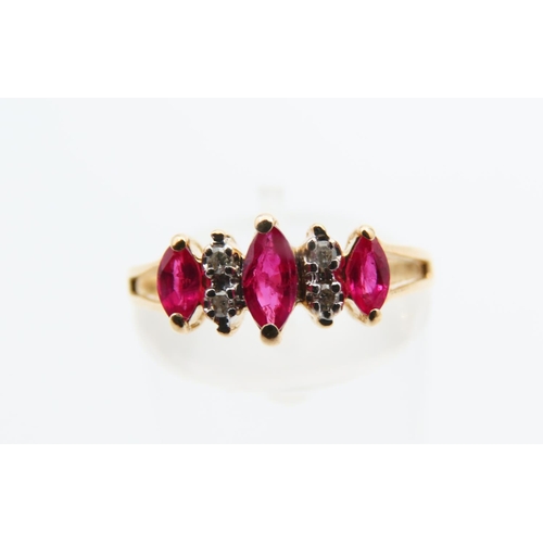 116 - Diamond and Ruby Five Stone Ladies Ring Mounted on 14 Carat Yellow Gold Band Ring Size K and a Half