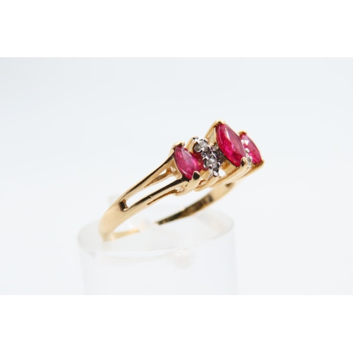 116 - Diamond and Ruby Five Stone Ladies Ring Mounted on 14 Carat Yellow Gold Band Ring Size K and a Half