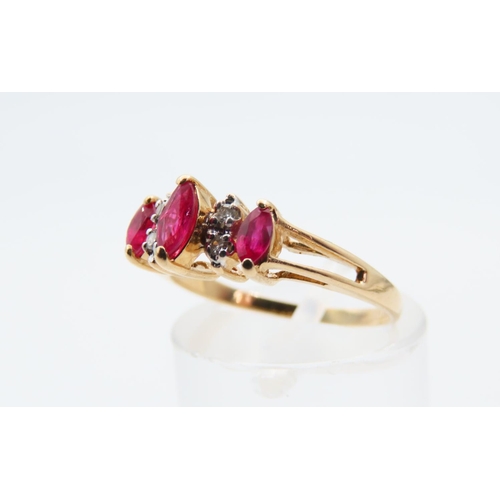 116 - Diamond and Ruby Five Stone Ladies Ring Mounted on 14 Carat Yellow Gold Band Ring Size K and a Half