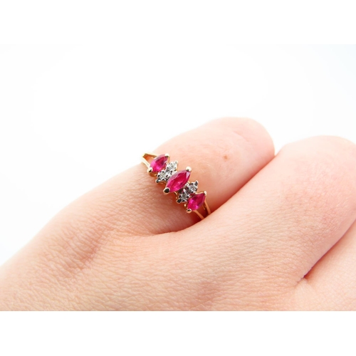 116 - Diamond and Ruby Five Stone Ladies Ring Mounted on 14 Carat Yellow Gold Band Ring Size K and a Half