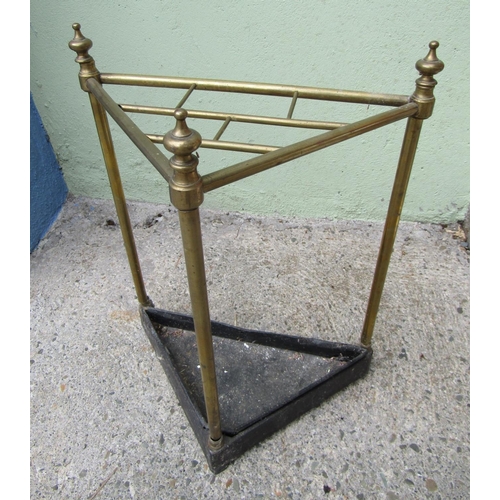 Antique Brass Rail Stick and Umbrella Stand with Original Drip Tray to Base Upper Finial Decoration