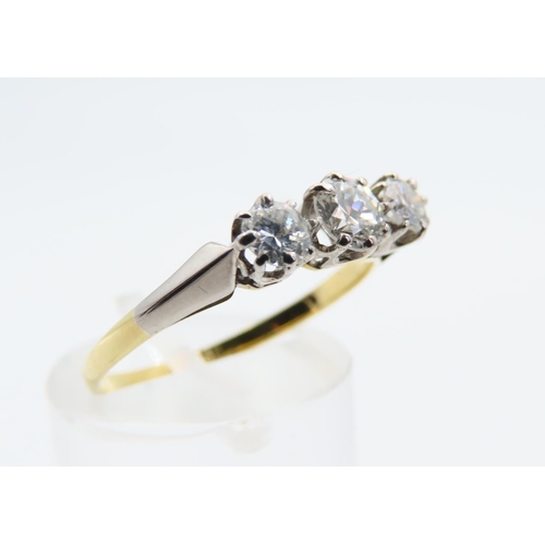 120 - Three Stone Diamond Ring Mounted on 18 Carat White and Yellow Gold Band Ring Size O