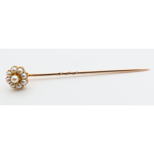 123 - Seed Pearl Set 9 Carat Yellow Gold Stick Pin 6cm High