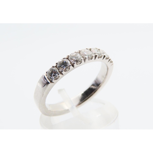 124 - Seven Diamond Half Eternity Ring 18 Carat White Gold Size N Rub Over Setting