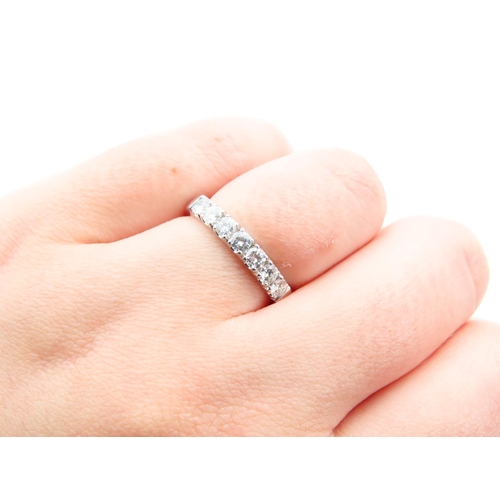 124 - Seven Diamond Half Eternity Ring 18 Carat White Gold Size N Rub Over Setting