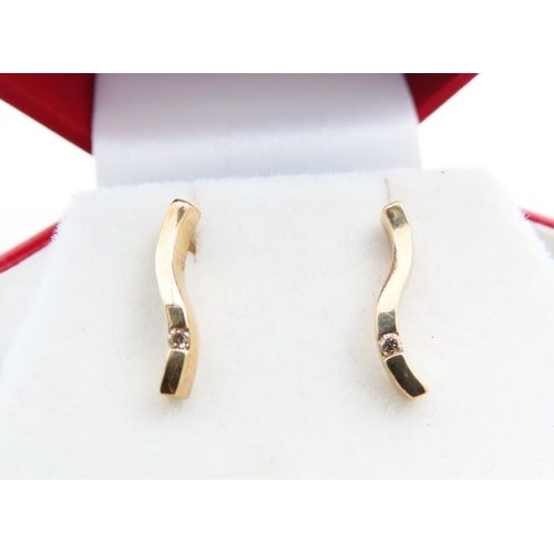 126 - Pair of 9 Carat Yellow Gold Wave Form Earrings Each 1.5cm High