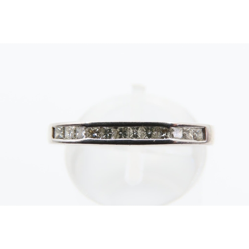 128 - Facet Cut 18 Carat White Gold Band Ring with Inset of Diamonds Rub Over Setting Attractively Detaile... 