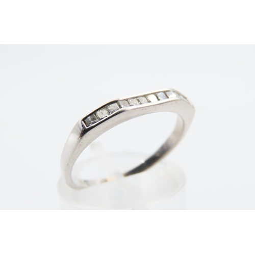 128 - Facet Cut 18 Carat White Gold Band Ring with Inset of Diamonds Rub Over Setting Attractively Detaile... 