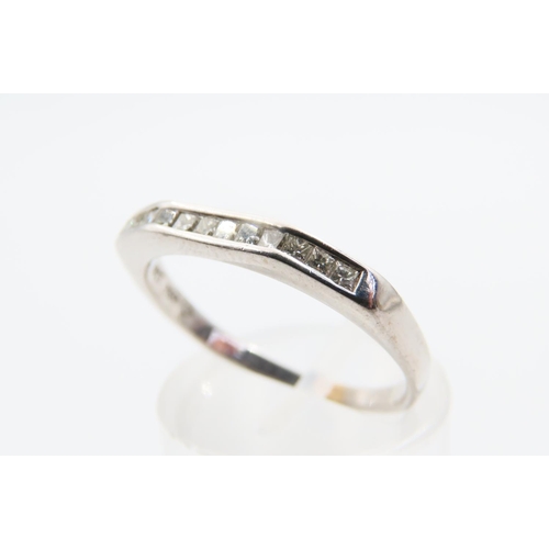 128 - Facet Cut 18 Carat White Gold Band Ring with Inset of Diamonds Rub Over Setting Attractively Detaile... 