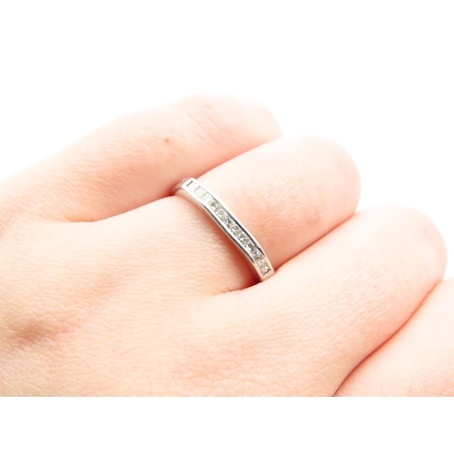 128 - Facet Cut 18 Carat White Gold Band Ring with Inset of Diamonds Rub Over Setting Attractively Detaile... 