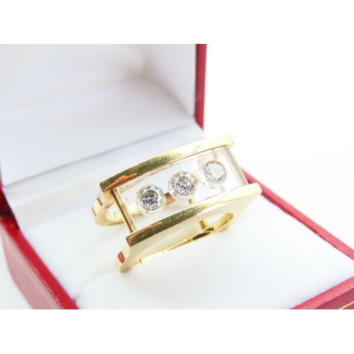 130 - Three Stone Diamond Ring Mounted on 18 Carat Yellow Gold Band Ring Size N and a Half