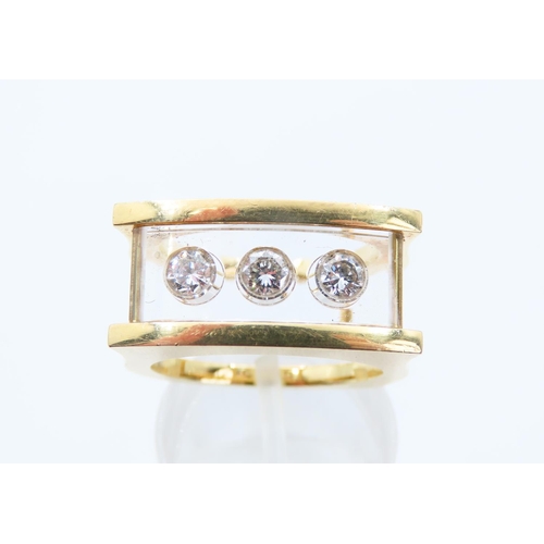 130 - Three Stone Diamond Ring Mounted on 18 Carat Yellow Gold Band Ring Size N and a Half