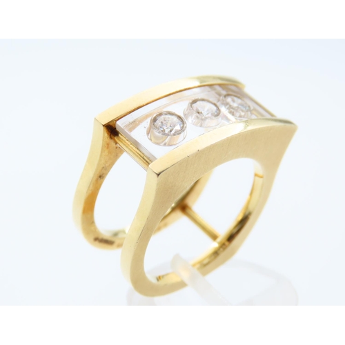 130 - Three Stone Diamond Ring Mounted on 18 Carat Yellow Gold Band Ring Size N and a Half