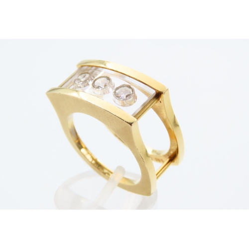 130 - Three Stone Diamond Ring Mounted on 18 Carat Yellow Gold Band Ring Size N and a Half