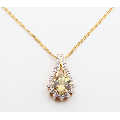 131 - Diamond and Yellow Tanzanite 18 Carat Drop Gold Pendant Mounted on 18 Carat Yellow Gold Chain 50cm L... 