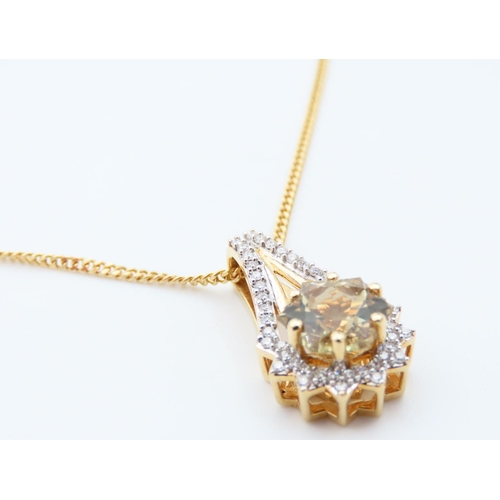 131 - Diamond and Yellow Tanzanite 18 Carat Drop Gold Pendant Mounted on 18 Carat Yellow Gold Chain 50cm L... 