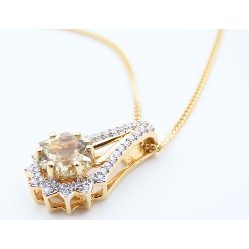 131 - Diamond and Yellow Tanzanite 18 Carat Drop Gold Pendant Mounted on 18 Carat Yellow Gold Chain 50cm L... 