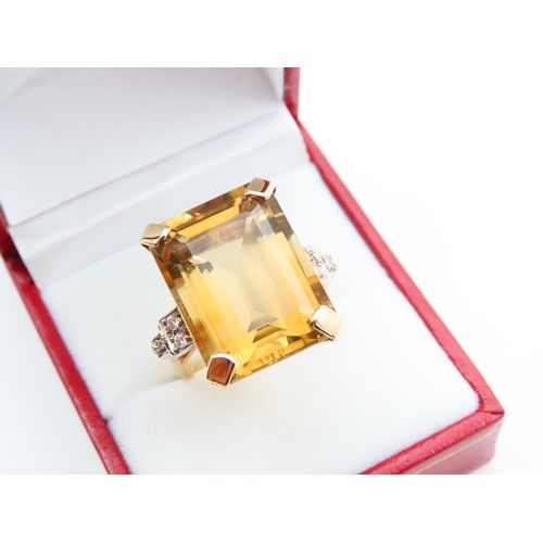 132 - Citrine and Diamond Set Statement Ring Mounted on 18 Carat Yellow Gold Band Citrine of Rich Golden C... 