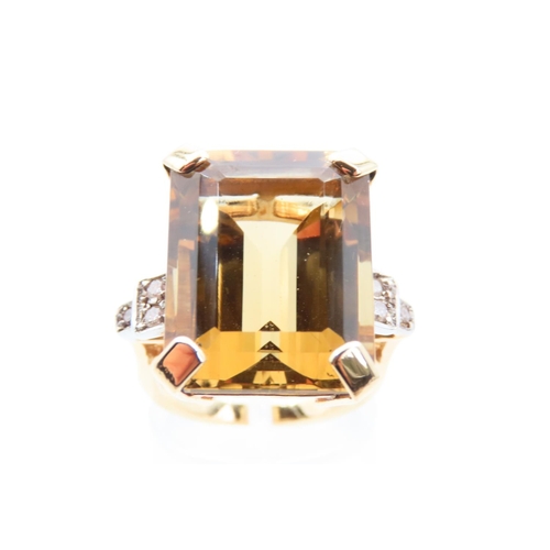 132 - Citrine and Diamond Set Statement Ring Mounted on 18 Carat Yellow Gold Band Citrine of Rich Golden C... 