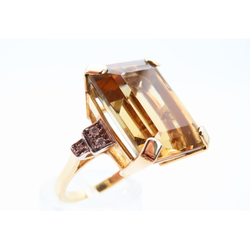 132 - Citrine and Diamond Set Statement Ring Mounted on 18 Carat Yellow Gold Band Citrine of Rich Golden C... 