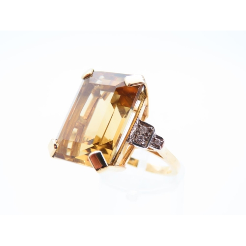 132 - Citrine and Diamond Set Statement Ring Mounted on 18 Carat Yellow Gold Band Citrine of Rich Golden C... 